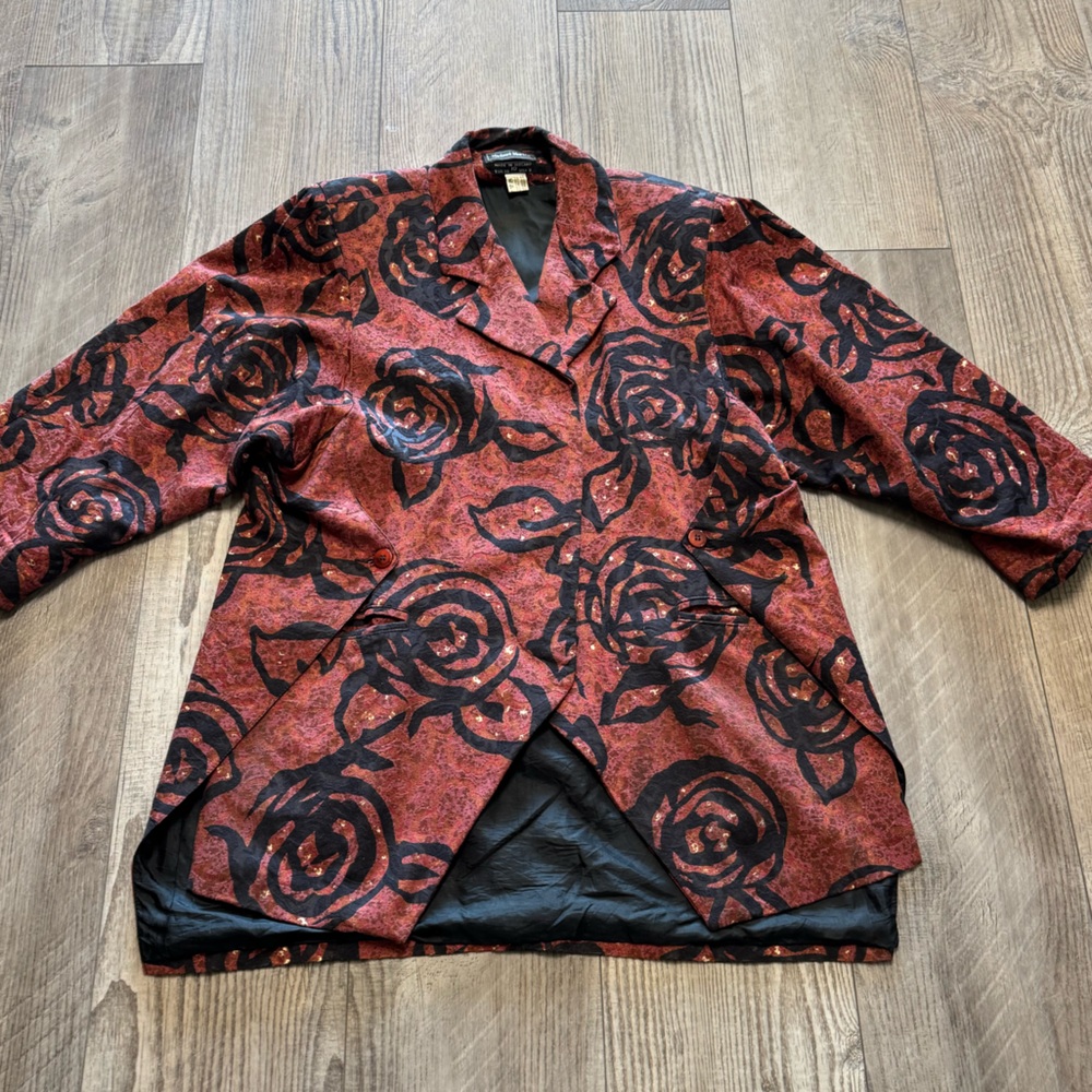 Vintage Michael Mortell Ireland made maroon floral blazer oversized jacket 8